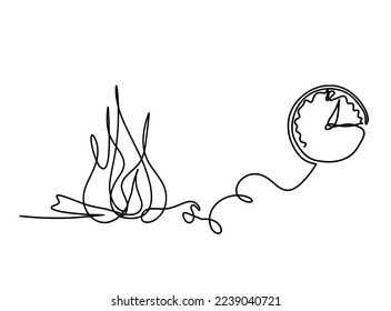 Abstract fire with cclock as line drawing on white background. Vector