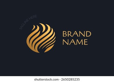 Abstract fire circle logo, luxury golden flame brand, vector illustration
