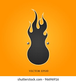 Abstract fire design on orange material with black stainless, vector illustration