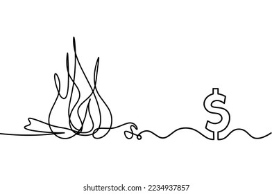 Resumen del fuego con el dólar como dibujo de fondo blanco. Vector