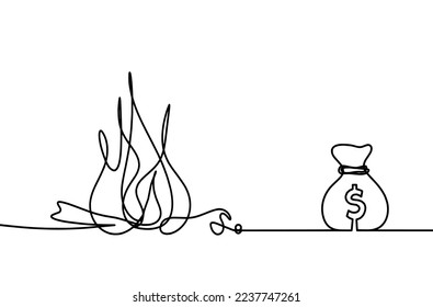 Resumen del fuego con el dólar como dibujo de fondo blanco. Vector