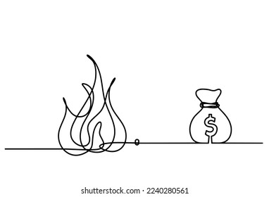 Resumen del fuego con el dólar como dibujo de fondo blanco. Vector