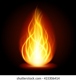 Abstract fire flame light on black background vector illustration. Burning flames translucent elements special glowing effect.