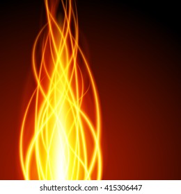 Abstract fire flame light on black background vector illustration. Burning flames translucent elements special glowing effect.