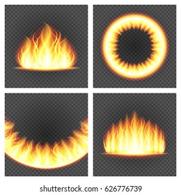 Abstract fire flame light on black. Backgrounds set vector illustration. Burning flames translucent elements special Effect.