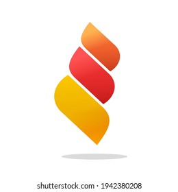 Abstract fire flame logo as 3 energy gradient red orange elements vector, curve ignite in leaves style symbol, creative trendy modern bonfire logotype template design isolated