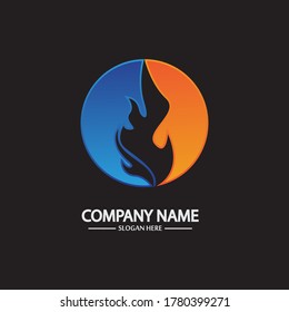 Abstract Fire Flame logo template on black background. Corporate branding identity