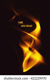 Abstract fire flame on black background. Vector illustration of orange smoke wave.