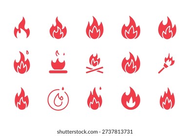 Abstract fire flame vector icon set. Campfire icon design concepts. Clipart design set. Fire flames icon set. Burning hot. bright fireball, heat wildfire red hot bonfire, campfire, red fiery flames 