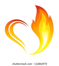 Abstract fire flames icon with heart element