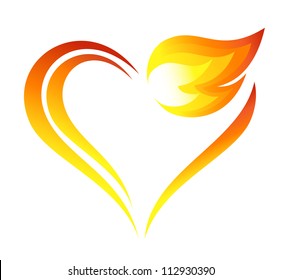 Abstract fire flames icon with heart element
