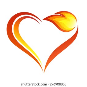 Abstract fire flames icon with heart element