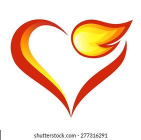 Abstract fire flames icon with heart element