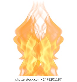 Llamas de fuego Abstractas en naranja y amarillo, aisladas sobre fondo blanco.