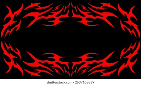 Abstract fire frame in gothic symmetrical flames, tribal abstract shape free-hand style vector design decoration