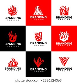 Resumen conjunto de plantillas de diseño del logotipo del gas de fuego. Conjunto moderno de marca con logotipo en llamas.
