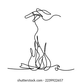 Abstract fire with globe hand as line drawing on white background. Vector