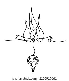 Resumen del fuego con la bombilla del globo como dibujo de líneas sobre fondo blanco. Vector