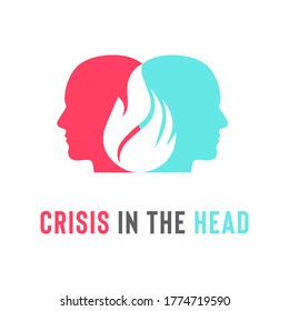 Abstract fire in head logo template design head brain. Sign, Symbol, icon, element for business, digital, technology, science, medical, union, innovation, design, company. Vector illustration.