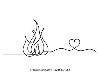 Abstract fire with heart as line drawing on white background. Vector