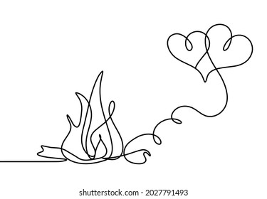 Abstract fire with hearts as line drawing on white background. Vector