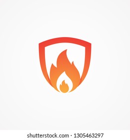 Abstract fire icon concept design shaped shield emblem. Creative design fire with orange color. Vector illustration EPS.8 EPS.10