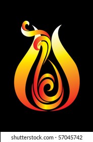 Abstract fire icon on black background, vector illustration