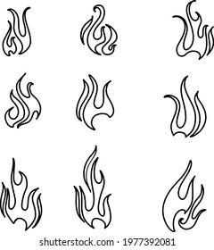 Abstract  fire icon on white backdrop. Vector illustration design element set. Vector retro illustration. Creative design idea. Creative concept. Fire flame. White background.