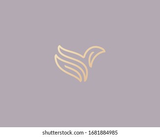 Abstract fire leaf bird symbol logo design. Premium linear freedom leaf line vector icon logotype