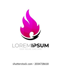 Símbolo abstracto del logotipo del fuego y de la plantilla de icono de barbacoa