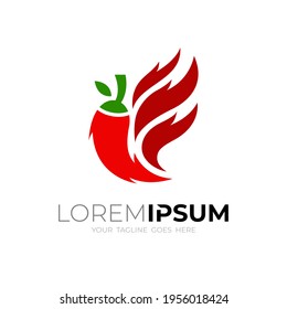Abstract fire logo and chili design illustration, red color icon