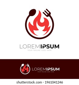 Resumen Logo de Fire con plantilla de diseño de cubiertos, logotipos de estilo simple