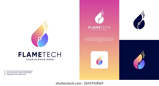 abstract fire logo with modern digital technology elements ,vector design template.