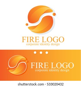 Abstract fire logo on white, dynamic orange and red logotype icon