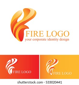 Abstract fire logo on white, dynamic orange and red logotype icon