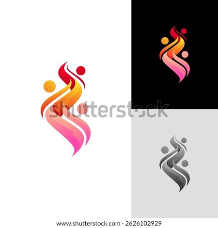 Abstract fire logo and people care design combination, red colorful