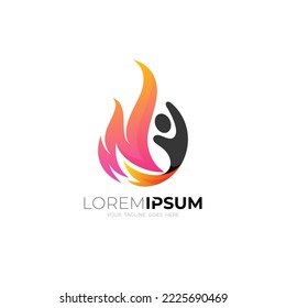 Abstraktes Feuerlogo und Menschen-Design, heißes Symbol