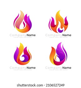 Abstrakte Logo-Vorlage für Feuer, Flammenlogo mit 3D-farbiger Farbe