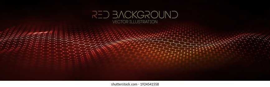 Abstract fire mesh background.Polygonal structure. Red technology background wave.