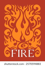 Abstract fire motif with orange flames on a red background. Creative vector illustration with bold shapes and decorative elements. Concept of energy and warmth