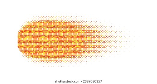 Abstract fire oval with motion blur and texture of lines. Image of a fast-flying comet, meteor or fireball. Vector ellipse shadow in comic or manga style. Retro video game illustration