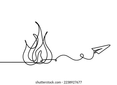 Resumen de fuego con plano de papel como plano de línea sobre fondo blanco. Vector