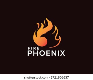 abstract fire phoenix logo, circular fire with phoenix head shadow logo design template
