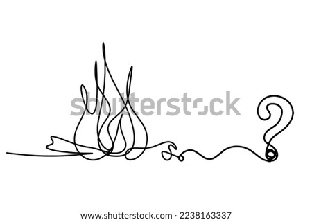 Abstract fire with question mark as line drawing on white background. Vector