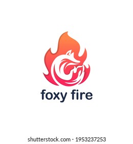 Abstract Fire Shape Combined with Fox Silhouette Logo Design. Vector Logo Illustration.