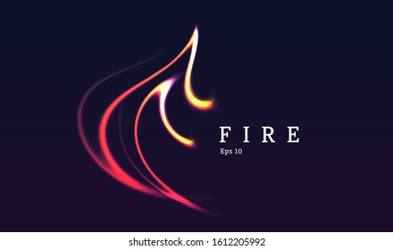 Abstract fire shaped curved lines of bright neon glow forming the shape of fire light