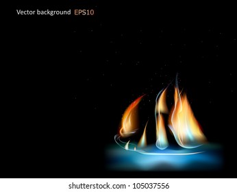 Abstract fire ship on a black background. Vector illustration EPS10