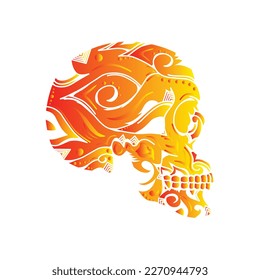 abstract fire skull logo, icon, isolated on white background. skull, ghost, grim, ghost rider, fire, burn, head, side, bone, skeleton, anatomy, organ, body part, clipart, sticker, vector illustration