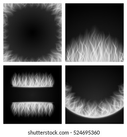 Abstract fire smoke light on black set backgrounds vector illustration. Burning flames translucent elements special glowing effect.