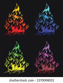 Abstract fire with solid color palette. No gradient used, effect is visual.

Clean pen tool work.